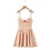 Orange Floral Print Bow  Tie Up Mini Dress